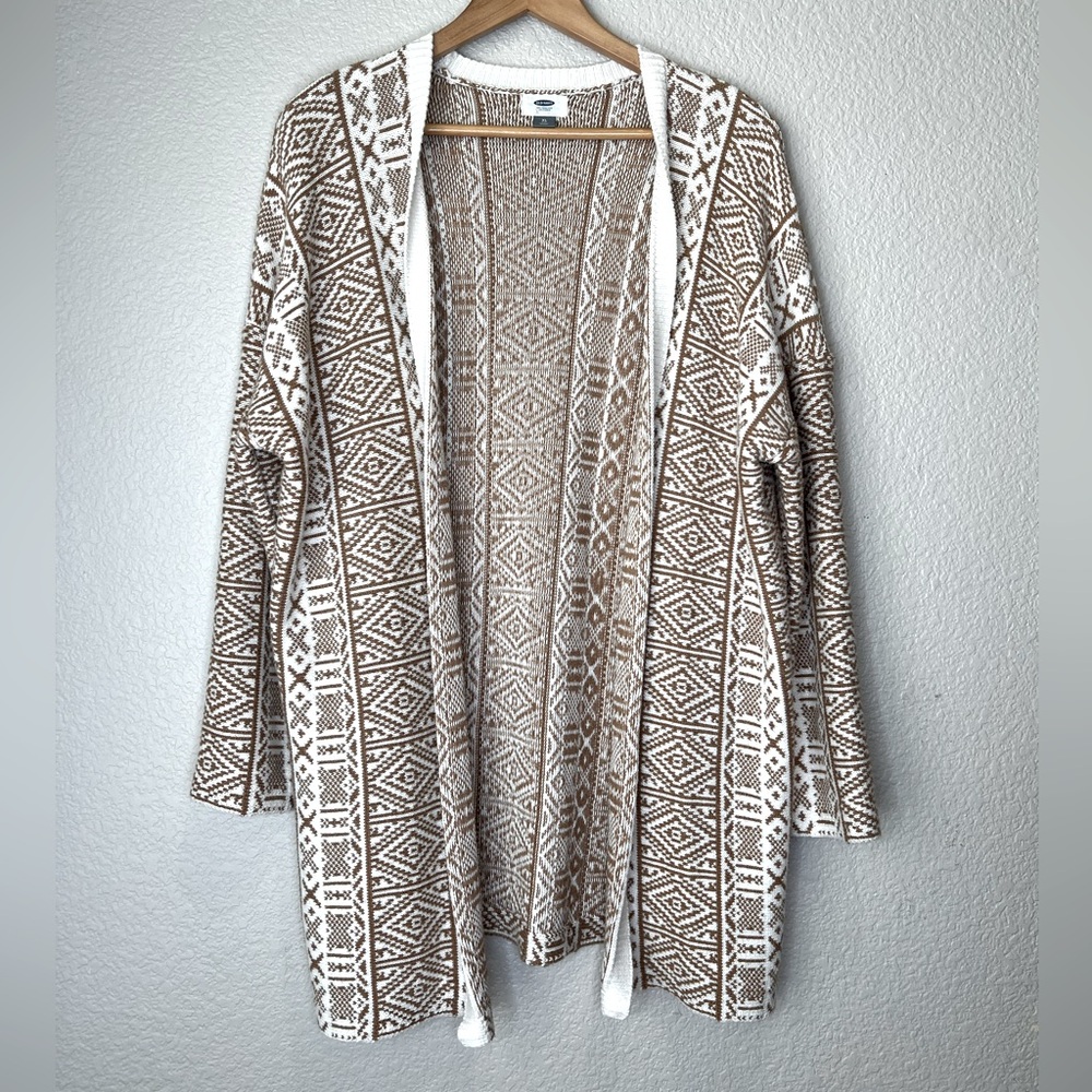 Old Navy Tan Pattern Knit Longline Cardigan, XL